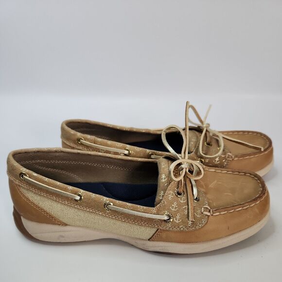 Sperry Womens Topsider Leather Deck Shoes Metallic Gold Anchor Sz 8.5M 97397 - Picture 2 of 16